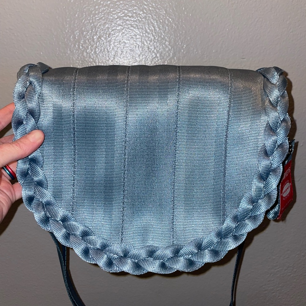 Harvey’s Seatbelt Bag Sofia Saddle bag Crossbody Purse Slate Grey Braided edge